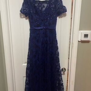 Elegant Navy Blue Lace Gown prom wedding mothers evening
